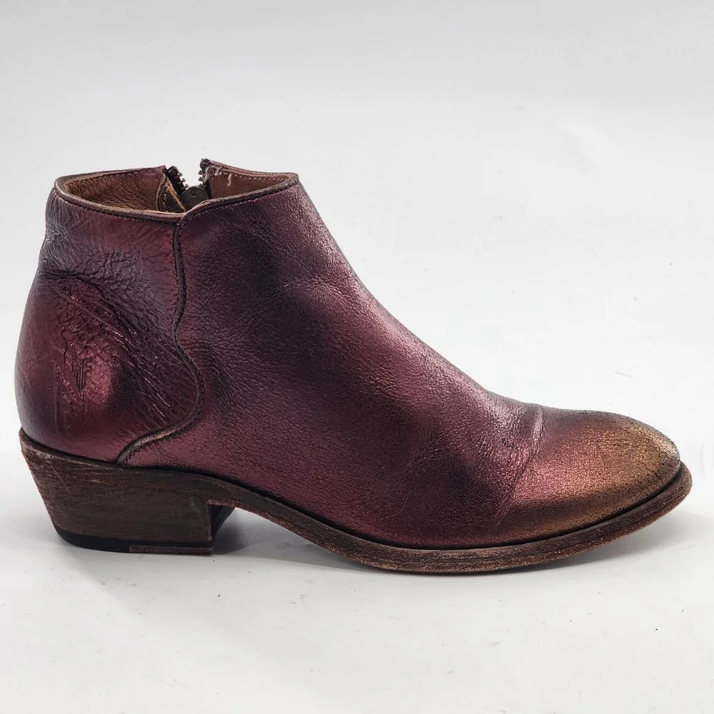 FRYE Carson‎ Metallicf Ankle Boots & Booties 6.5 Burgundy Gold